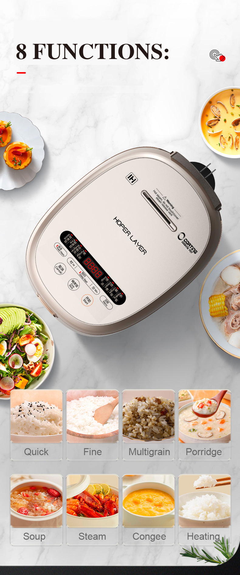 Hoper Layer Non-stick Stainless Steel Electric Rice Cooker 4.0L