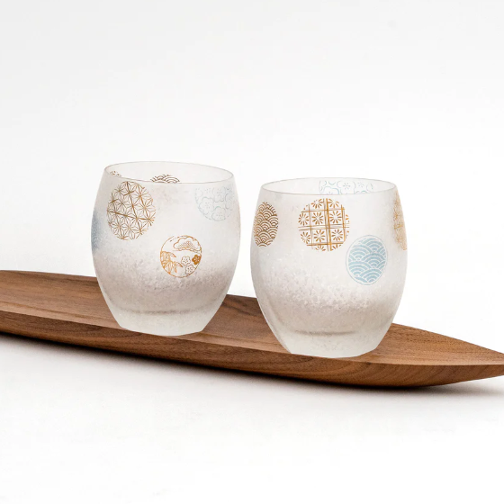 Aderia 石塚哨子 冰结雪花 丸纹 威士忌杯 对杯 345mL*2（附礼品盒）日本制/ADERIA Iced Flower Marumon Glass 2 Pieces Set Gift Box 345mlx2 Made in Japan