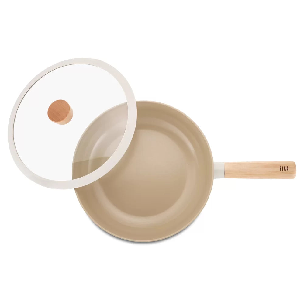 Neoflam Fika 30cm Wok Induction with silicone rim glass lid