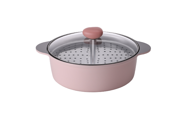 Neoflam Divided 30cm casserole 5.8L Induction with divided steamer Pink