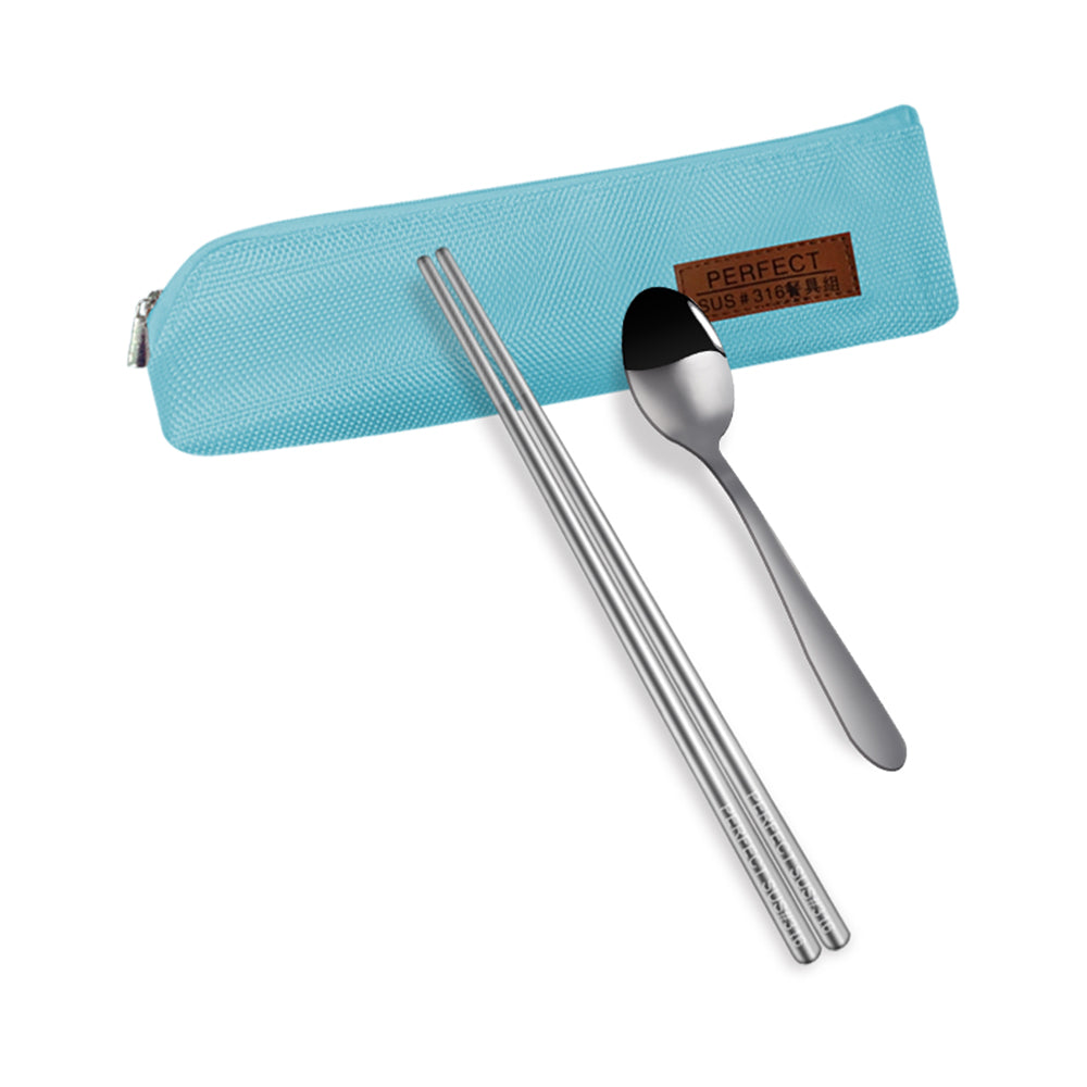 PERFECT SUS316 Chopstick and Spoon Set Light Blue