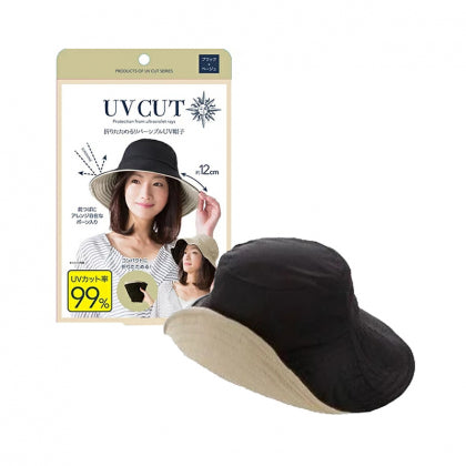SUN-FAMILY - UV CUT COOL Foldable UV Resistant Fisherman Hat (Black x Beige) (4571414679602)