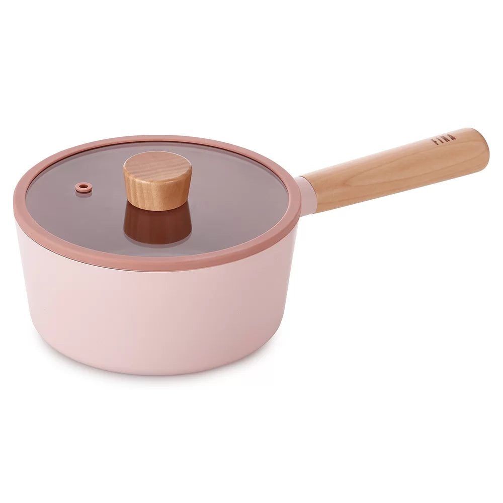 Neoflam Fika 18cm Saucepan Induction with Glass Lid and Silicon Rim (Pink)