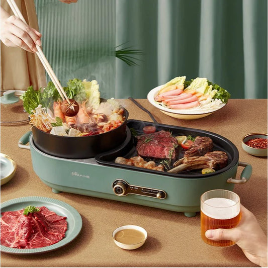 BEAR Multi-functional 2-in-1 Cooking Hot Pot And Griddle Barbecue Machine DKL-C15L1